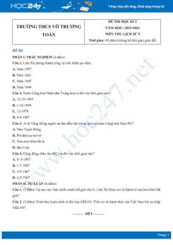 Đề thi HK2 môn Lịch sử 9 năm 2023-2024 có đáp án Trường THCS Võ Trường Toản