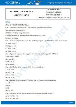 Đề thi HK2 môn Lịch sử 9 năm 2023-2024 có đáp án Trường THCS Huỳnh Khương Ninh