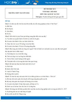 Đề thi HK2 môn Lịch sử 10 CTST năm 2023-2024 có đáp án Trường THPT Nguyễn Huệ