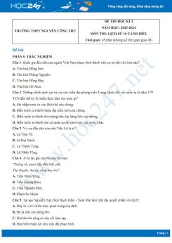 Đề thi HK2 môn Lịch sử 10 Cánh Diều năm 2023-2024 có đáp án Trường THPT Nguyễn Công Trứ