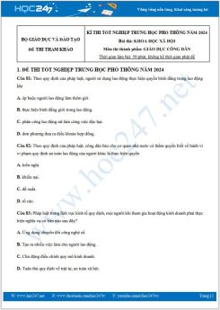 Đề thi minh họa tốt nghiệp THPT năm 2024 môn GDCD Bộ GD&ĐT có đáp án