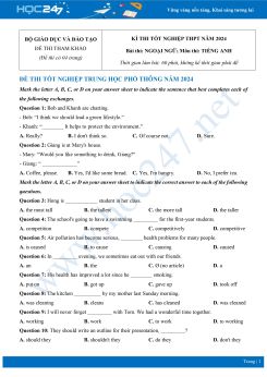 Đề thi minh họa tốt nghiệp THPT năm 2024 môn Tiếng Anh Bộ GD&ĐT có đáp án