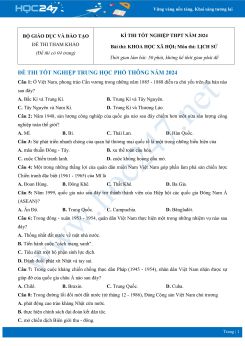 Đề thi minh họa tốt nghiệp THPT năm 2024 môn Lịch sử Bộ GD&ĐT có đáp án