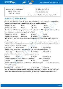 Đề kiểm tra minh họa năm 2025 môn Tiếng Anh 10 Bộ GD&ĐT có đáp án