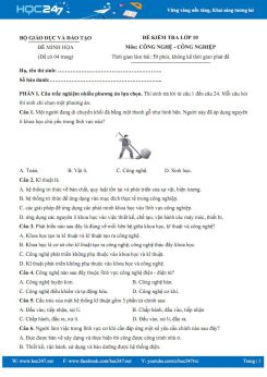 Đề kiểm tra minh họa năm 2025 môn Công nghệ Công nghiệp 10 Bộ GD&ĐT có đáp án