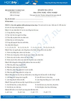 Đề kiểm tra minh họa năm 2025 môn Công nghệ Nông nghiệp 10 Bộ GD&ĐT có đáp án