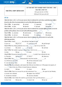 Đề thi thử Tốt nghiệp THPT năm 2023-2024 môn Tiếng Anh Trường THPT Bình Sơn có đáp án