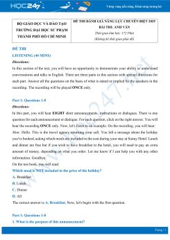 Đề minh hoạ ĐGNL 2025 môn tiếng Anh Trường Đại học Sư phạm TPHCM