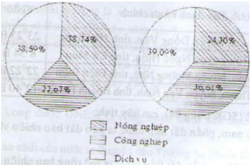 Biểu đồ cơ cấu tổng sản phẩm trong nước của Việt Nam năm 1990 và năm 2000